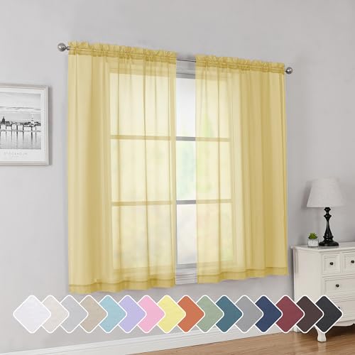 Yellow Short Sheer Curtains 45 Inch Length 2 Panels (Yellow / 42"W x 45"L (Pack of 2))