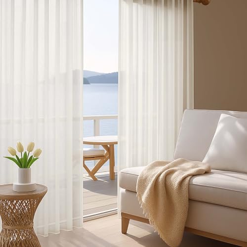 Ivory Sheer Curtains 120 Inch Long 2 Panels for Living Room 59" Wide (Ivory / 59"W x 120"L (Pack of 2))