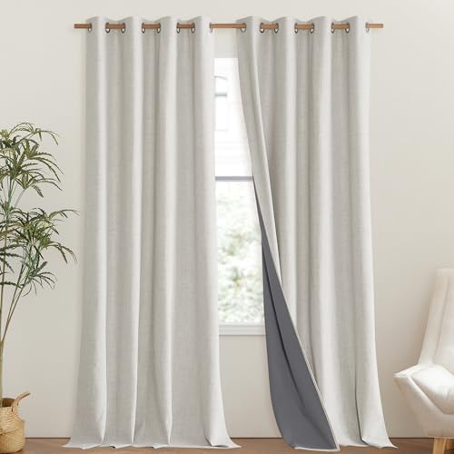 Snowbound Vintage Linen 100% Blackout Curtains for Living Room (52"W x 95"L (Pack of 2) / Snowbound)