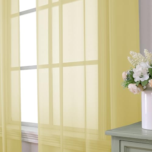 Yellow Sheer Curtains 54 Inch Length 2 Panels Set (42"W x 54"L (Pack of 2) / Yellow)