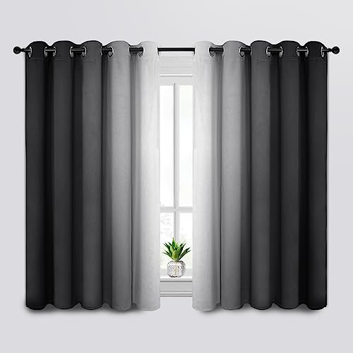 Ombre Black to Grey White Curtains for Living Room 62Wx63L (62"W x 63"L (Pack of 2) / Black)