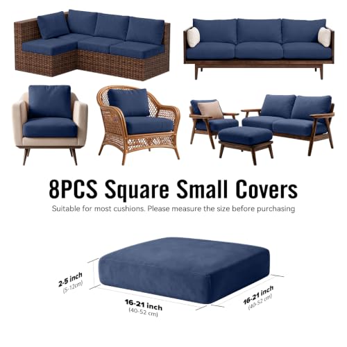 8Pcs Outdoor Cushion Covers (Navy-blue / Square-small + Square)