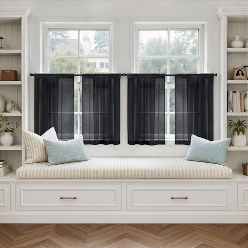 Black Sheer Curtains 63 Inches Long 4 Panels 42 x 63 Inches (42"W x 63"L (Pack of 4) / Black)