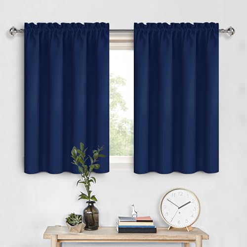 Short Blackout Curtains 42 x 36 Inch for Kitchen RV Bunk Navy Blue (Navy Blue / 42"W x 36"L (Pack of 2))