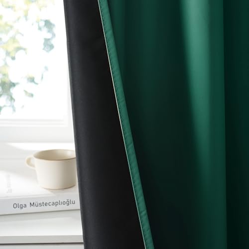 100% Blackout Short Curtains for Small Window (100% Blackout - Dark Green / 52"W x 36"L (Pack of 2))