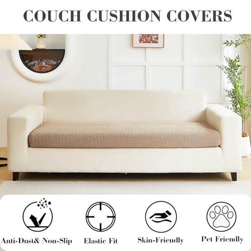 Couch Covers for 3 Cushion Sofa Pet Friendly Couch Cushion Covers Universal Sofa Covers Washable Stretch Slipcovers for Sectional Sofa (Texture Light Coffee / Large Triple Seat Cover)