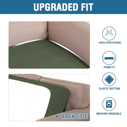 Super Stretch Individual Seat Cushion Covers Sofa Covers Couch Cushion Covers Slipcover Sets Thick Jacquard Textured Twill Fabric (Bronze Green / 1 Cushion Sofa)