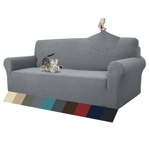 1 Piece Jacquard Couch Covers for 3 Cushion Couch High Stretch Sofa Cover for Pets Dogs Anti Slip Extra Large Sofa Slipcovers Furniture Protector (X-Large (91"-112") / Light Grey)