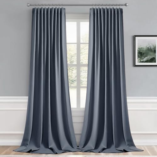 Stone Blue Back Tab Blackout Curtains 52x120 Inch Long 2 Panels Set (Stone Blue / 52"W x 120"L (Pack of 2))