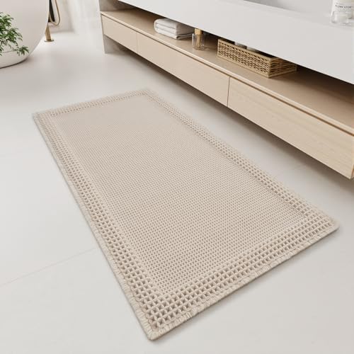Waffle Bathroom Runner Rugs (Pale Beige / 2' X 4')