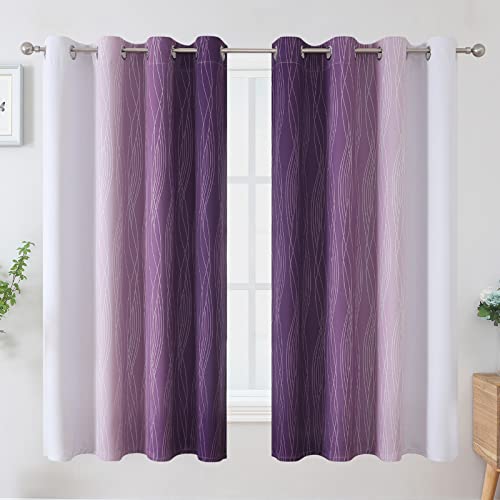 Purple and Greyish White Ombre Blackout Curtains for Bedroom 63 Inches Long (Purple and Greyish White / 52"W x 63"L (Pack of 2))
