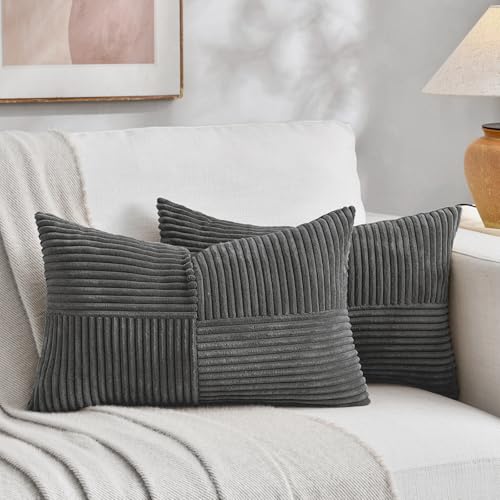 2 Packs Dark Gray Lumbar Decorative Throw Pillow Covers 14x24 Inch for Living Room Couch Bed Sofa (Dark Gray / 24" x 14" (Pack of 2))