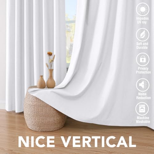 100% Blackout Polyester Curtains 84" L 2 Panels White (White / 42"W x 84"L (Pack of 2))