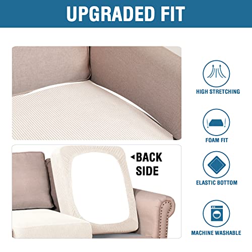 Super Stretch Couch Cushion Covers Sofa Cushion Slipcovers Jacquard Fabric Individual Seat Couch Slipcover Sets for Pets with Elastic Bottom (Ivory)