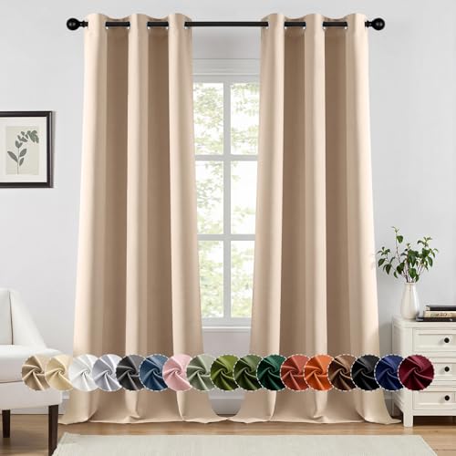 Blackout Curtains for Bedroom 2 Panels 40 x 96 Inch Long Beige (Beige / 40"W x 96"L (Pack of 2))