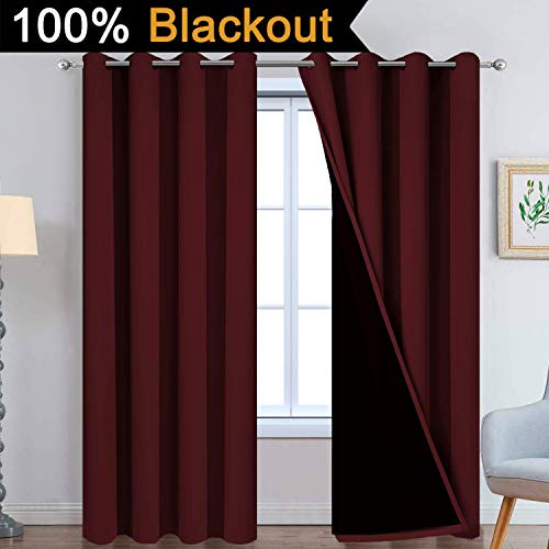 Burgundy Red Blackout Curtains 96 Inches Long for Bedroom 52" Wide (52"W x 96"L (Pack of 2) / Burgundy Red)