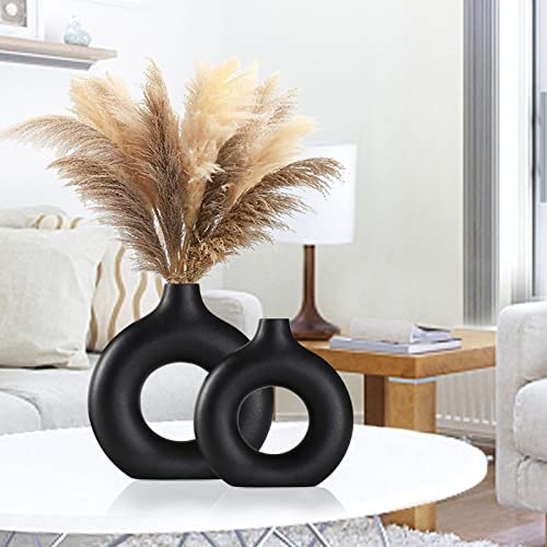 Black Ceramic Vase for Modern Home Decor (Black / Small + Big)