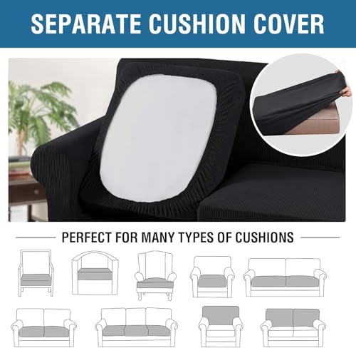 4 Piece Stretch Sofa Covers for 3 Cushion Couch Covers for Living Room Furniture Slipcovers (Large Plus / Black)