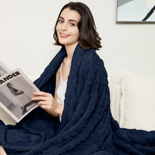 Fleece Throw Blanket for Couch Sofa 60"x80" Navy (Navy / Twin(60×80in))