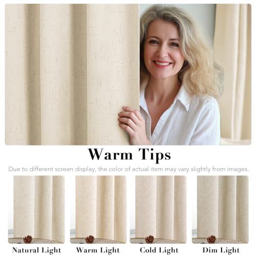 100% Blackout Curtains for Bedroom Thermal Insulated Linen Textured Curtains Heat and Full Light Blocking Drapes Living Room Curtains 2 Panel Sets (Bleached Sand / 42"W x 84"L (Pack of 2))