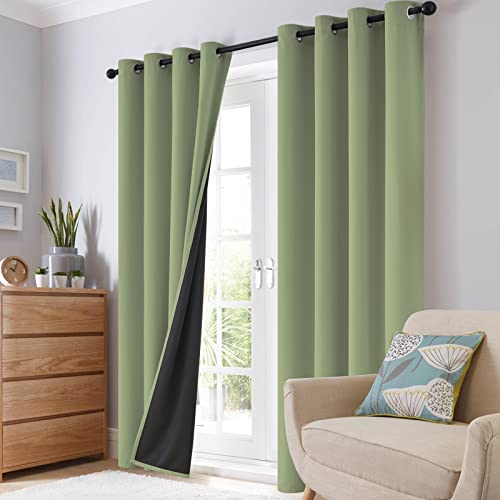 Sage 100% Blackout Curtains Room Darkening Living Room 63 Inch (Sage / 42"W x 63"L (Pack of 2))