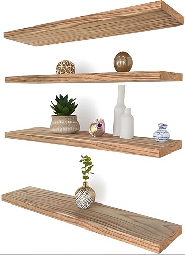 24 Inch Floating Shelves for Wall Rustic Light Wood Wall Shelves for Bedroom Set of 4 (24 inch / Rustic Light)