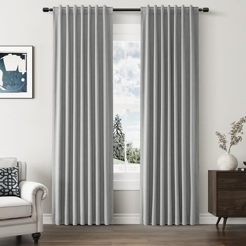 100% Blackout Linen Curtains 80 Inch Length 2 Panels Set for Living Room Bedroom Back Tab Thermal Insulated Black Out Linen Drapes Room Darkening Window Curtains (Dark Grey / 52"W x 80"L (Pack of 2))