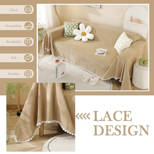 Khaki Loveseat Covers Couch Cover for Dogs Cats Solid Sofa Covers for 3 Cushion Couch Machine Washable Couch Covers for Sectional Sofa L Shape Chenille Sofa Slipcover Soft (71" x 134" / Daisy:khaki)