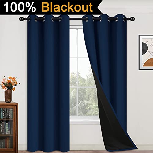 Navy Blue 100% Blackout Curtains 84 Inches Long 42" Wide (42"W x 84"L (Pack of 2) / Navy Blue)