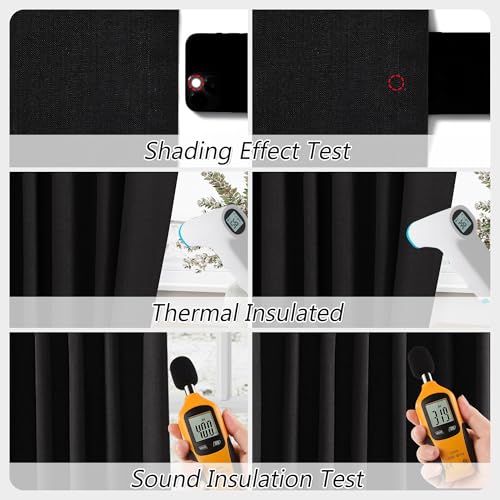 Black 100% Blackout Linen Curtains 102 Inch Length 2 Panels Set for Living Room Bedroom Back Tab Thermal Insulated Black Out Drapes Room Darkening Window Curtains (Black Linen / 52"W x 102"L (Pack of 2))