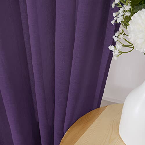 Sheer Curtains Linen Textured Bedroom Curtain Sheers Light Filtering Rod Pocket Voile Curtains for Living Room (54"W x 63"L (Pack of 2) / Royal Purple)