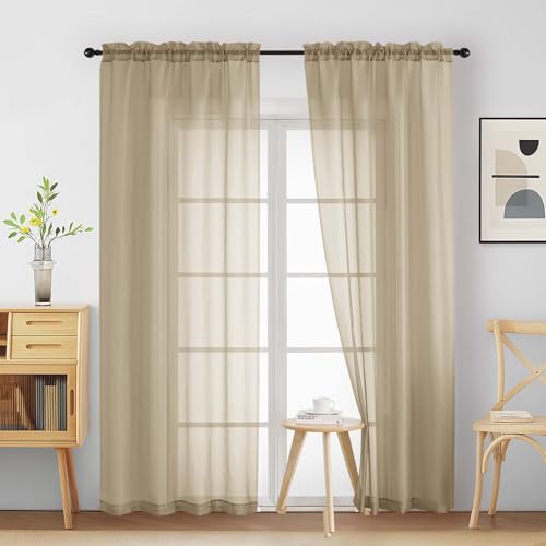 Taupe Sheer Curtains 84 Inches Long 2 Panels (42"W x 84"L (Pack of 2) / Taupe)