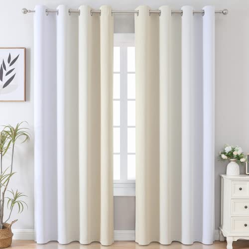 Beige and Greyish White Ombre Blackout Curtains Living Room 108 Inches Long (Beige and Greyish White / 52"W x 108"L (Pack of 2))