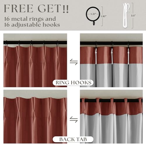 Terracotta Pinch Pleat 100% Blackout Linen Bedroom Curtains 96 Inch Length (Terracotta / 40"W x 96"L (Pack of 2))