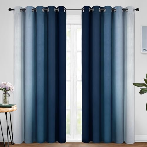 Ombre Curtains Blue and Greyish White for Living Room (62"W x 84"L (Pack of 2) / Blue)