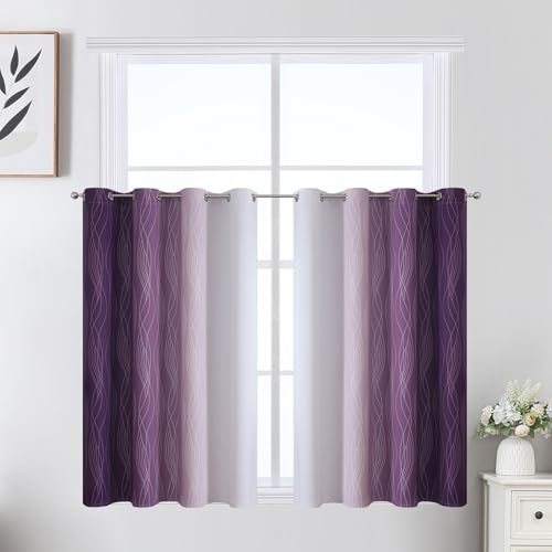Purple and Greyish White Ombre Blackout Curtains for Bedroom 36 Inches Long (Purple and Greyish White / 52"W x 36"L (Pack of 2))