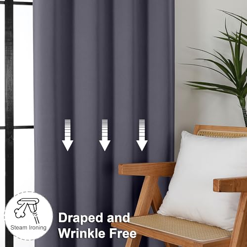 Ava Grey Blackout Curtains for Bedroom 72 Inch Length 2 Panels Set (Grey / 40"W x 72"L (Pack of 2))