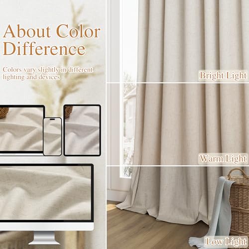Extra Long 100% Blackout Linen Curtains for Bedroom 108 inches Long (Taupe Burlywood / 52"W x 108"L (Pack of 2))