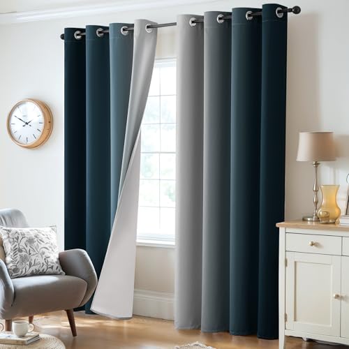 100% Blackout Curtains Ombre Navy Blue Curtains for Bedroom 63 Inch (52"W x 63"L (Pack of 2) / Navy Blue 2 Layers)