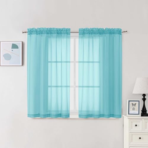Aqua Sheer Curtains 45 Inch Long 2 Panels (Aqua / 42"W x 45"L (Pack of 2))