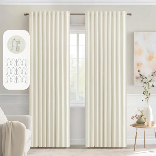 Cream Back Tab Blackout Curtains 52x90 Inch Long 2 Panels Set (Cream / 52"W x 90"L (Pack of 2))