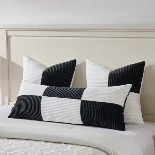 Set of 2 Black White Euro Decorative Throw Pillow Covers 26x26 Inch for Bedroom Couch Bed (Black White / 26" x 26" (Pack of 2))