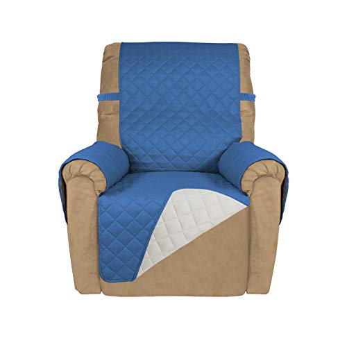 Reversible Recliner Chair Covers Couch Covers for Dogs (Small Recliner / Blue/Ivory)
