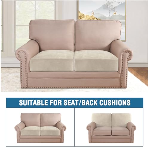 Velvet Stretch Couch Cushion Cover Plush Cushion Slipcover for Chair Loveseat Sofa Cushion Furniture Protector Seat Cushion Sofa Cover (Ivory / 2 Cushion Sofa)