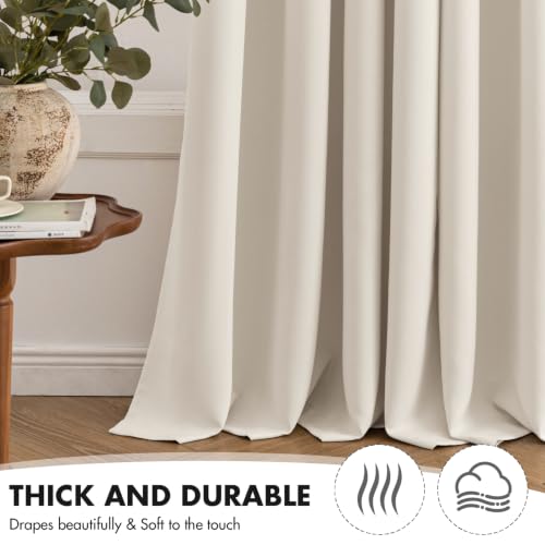 Beige White Blackout Bedroom Curtains Drapes 84 Inch Long 52"x84" (Beige White / 52"W x 84"L (Pack of 2))