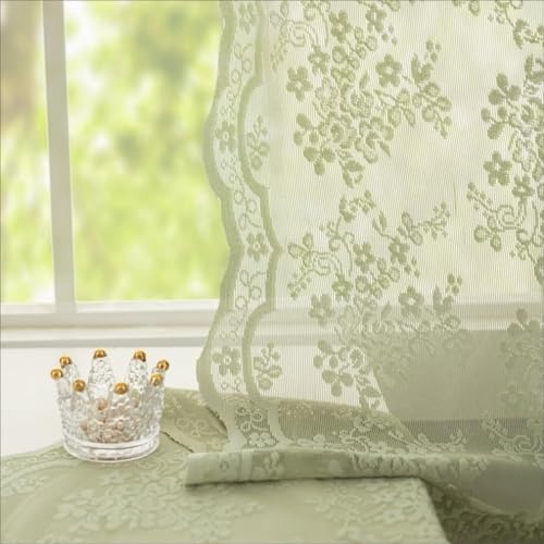 Vintage Lace Curtains 45 Inch Length (Sage Green / 52"W x 45"L (Pack of 2))