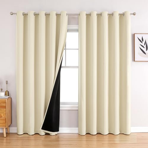 100% Blackout Curtains for Bedroom 84 Inches Long 2 Panels Set (60"W x 84"L (Pack of 2) / Light Beige)