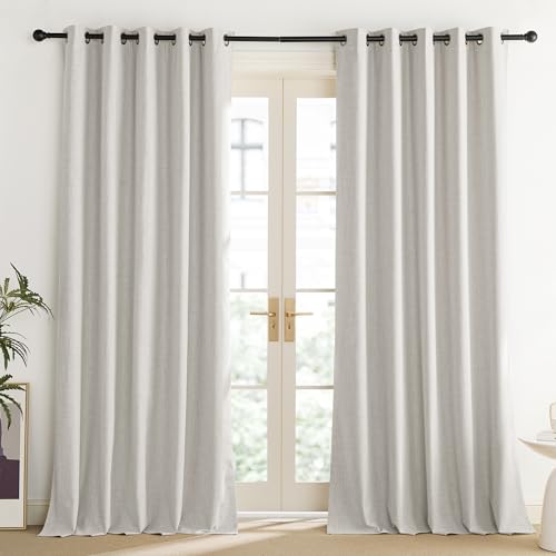 Snowbound Vintage Linen 100% Blackout Curtains for Living Room (62"W x 120"L (Pack of 2) / Snowbound)