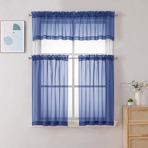 Sheer Valances for Windows 2 Pack (Royal Blue / 42"W x 18"L (Pack of 2))