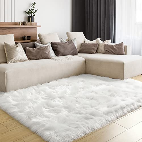 Soft Fluffy Faux Fur Rugs for Bedroom Bedside Rug 4x6 Feet (White / 4 x 6 Feet (Rectangular))